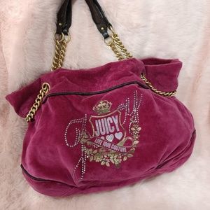 Vintage Juicy Couture Daydreamer Tote Bag Hobo Purse Velour Bling Logo Y2k Chain